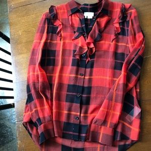 Kate Spade Plaid Ruffle Blouse